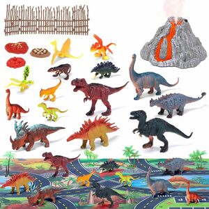 恐竜 フィギュア Cute Stone 恐竜 おもちゃ 31pcs 火山セット 噴霧機能 リアルなライト 効果音付き 子どもおもち