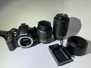 1円スタート◇送料無料◇Nikon ニコン デジタル一眼レフカメラ NIKKOR デジタル一眼カメラ D3200 DX 18-55 55-200