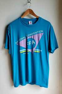 569◆USA製 80s90s JERZEES 半袖プリントTシャツ sizeL 水色 ブルー系 FFA NATIONAL CONVENTION vintage 古着 USED 中古