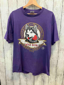 輸入古着 Washing TON Huskies 90s 半袖Tシャツ ハスキー ROSE BOWL MADE IN USA パープル コットン XL