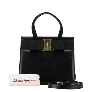 サルヴァトーレフェラガモ ヴァラリボン ハンドバッグ ショルダーバッグ 2WAY BA214178 ブラック レザー Salvatore Ferragamo 【中古】