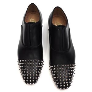 F0540S 未使用品 Christian Louboutin/スパイクスタッズ レザーシューズ 【サイズ：42】 ブラック ALPHA MALE SPIKES FLAT CALF/GG 