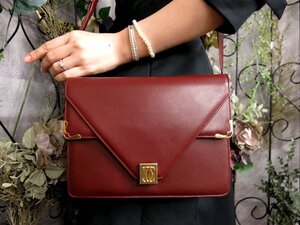 ●超美品●Cartier カルティエ●マスト●ダブルフラップ●カーフ レザー 本革●ショルダー バッグ●ボルドー●G金具●斜め掛け●Js53804