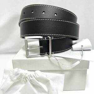 100 メゾンマルジェラ レザー ベルト 黒 ブラック 無地 ビジネス 冠婚葬祭 MaisonMargiela シンプル 革 ビジネス 入学 卒業 式典 結婚式