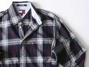 美品★TommyHilfiger トミーヒルフィガー★高品質チェック柄長袖ワイシャツ★M【正規品】ネイビー紺【本物保証】中古品