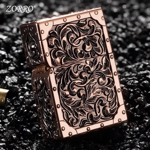 高級オイルライター　ZORRO　フルメタル　アラベスク　多面彫刻　COPPER