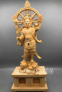 極上品 総檜木材 仏教工芸品　木彫仏像　最高級品　仏師手仕上げ品　毘沙門天立像