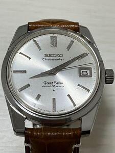 【T24121401】1円〜 GRAND SEIKO セイコー グランドセイコー 35石 初期型 GS シルバー文字盤 腕時計 メンズウォッチ ブラウン ベルト