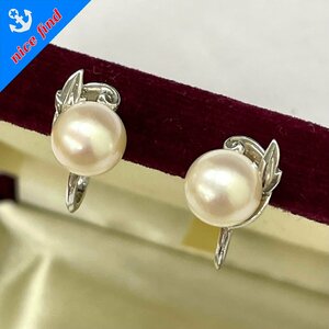 1円～◆ミキモト MIKIMOTO◆パール イヤリング 約8mm リーフ シルバー SV レディース アクセサリー ケース付 総重量約4.39g 真珠