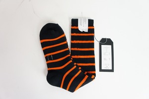 新品 UNUSED アンユーズド border socks ボーダー ソックス 靴下 UH0330 黒 ブラック × オレンジ サイズ8-10 502N