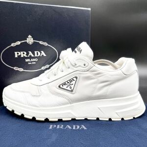 1円 【美品】 PRADA プラダ 【王者の貫禄】 トライアングルロゴ ブラッシュドレザー メンズ ローカット スニーカー シューズ 靴 27.0cm相当