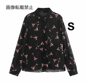 vintage ヴィンテージ レトロ 柄 シャツ ブラウス トップス Sサイズ レディース★ZARA 好きな方に★2024 A/W 秋新作 新品未使用★