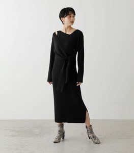 AZUL BY MOUSSY（アズールバイマウジー）　FRONT LINK ASYMMETRY KNIT OP/フロントリンクアシンメトリーニットワンピース　黒　ブラック