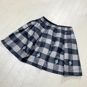 3943☆ DOLLY GIRL ANNA SUI アナスイ ボトムス スカート ミニスカート レディース 2 グレー チェック柄 刺繍