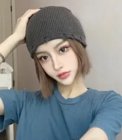 【限定品】帽子　ニット帽　グレー　カジュアル　韓国　大人女子