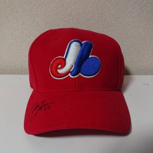 現状品 サイン入り　キャップ 野球　吉井理人　55番　MLB　EXPOS　エクスポズ　赤　レッド 【5-062613】