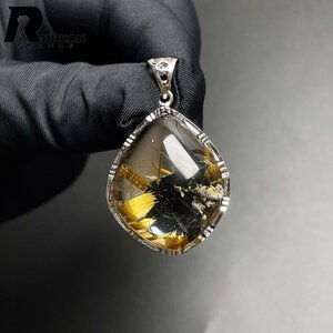 高級 EU製 定価41万円★ROBEAN・太陽花タイチンルチル・925銀ペンダント★黄金針水晶 金運 パワーストーン 27.3*22.8*14.3mm M916788