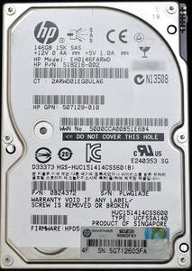 (国内発送) HP EH0146FARWD HGST HUC151414CSS60 SAS 2.5インチ HDD ディスク容量 146GB 使用時間 29780H 初期化済 (管:ESAS10 x2E