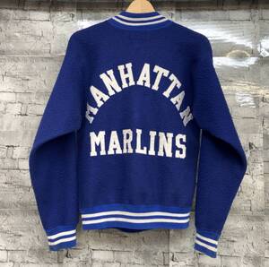 USA製 タタキタグ Champion チャンピオン スタジャン スナップボタン MANHATTAN MARLINS ナイロン サイズS ブルー