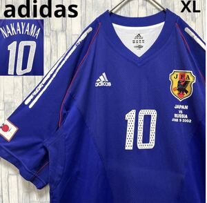 adidas アディダス サッカー 日本代表 中山雅史 10 2002 日韓W杯モデル ロシア戦 ユニフォーム ゲームシャツ XL ブルー 半袖 00s レプリカ