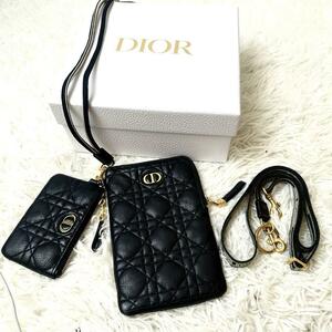 美品　Dior カロ　カナージュ　ラムレザー　マルチファンクション　ポーチ