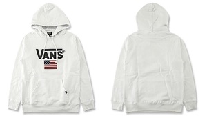 VANS パーカー プルオーバー 白 ホワイト S ヴァンズ スウェット USフラッグ 国旗 スケート ストリート VA17FW-MC24