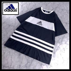 90s 00s adidas リンガー ボーダー Tシャツ センターロゴ XL位