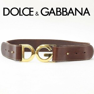 ◆DOLCE&GABBANA ドルチェ＆ガッバーナ レザー DGロゴ ゴールドバックル ベルト 茶色 ブラウン 85cm-34inch