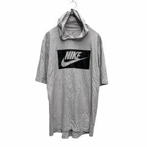 NIKE 半袖 ロゴTシャツ L ライトグレー ブラック ナイキ フード付き プルオーバー 古着卸 アメリカ仕入 a604-5365