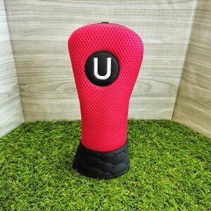 【UT】ゴルフヘッドカバー　ユーティリティ用　赤メッシュ