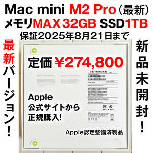 【新品未開封！最新バージョン！2025年8月21日まで保証あり！】Apple Mac mini M2 Pro メモリ 32GB(最大容量) SSD 1TB