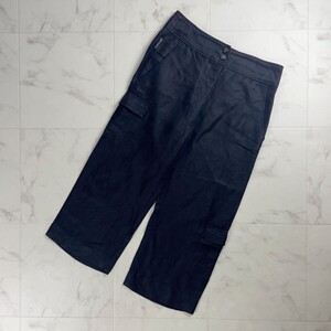 美品 ARMANI JEANS アルマーニジーンズ リネン混 ワイドカーゴパンツ 7分丈 ボトムス メンズ レディース 黒 サイズM*SC1350