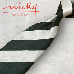 新品 ストラスブルゴ購入 Nicky / ニッキー シルクネップストライプ ネクタイ ホワイト×グリーン イタリア製