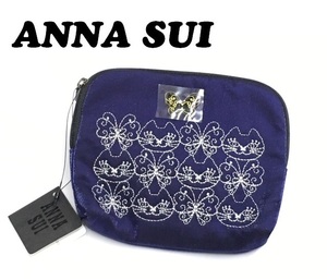 【ANNA SUI】（NO.4125）アナスイ ティッシュケース付きポーチ　小物入れ　ネイビー　ネコ　未使用