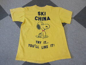 70s スヌーピー Tシャツ Sサイズ Collegiate Pacific シングルステッチ Snoopy ヴィンテージ オールド 黄色 アニメ アメコミ
