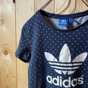 [KWT3749] adidas 半袖Tシャツ レディース ネイビードット柄 M ポス