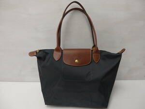 lf66) LONGCHAMP ロンシャン トートバッグ ナイロン ネイビー × ブラウン A4 ハンドバッグ