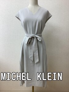 ミッシェルクラン (MICHEL KLEIN) 薄グレーワンピース 両サイドプリーツ サイズ38