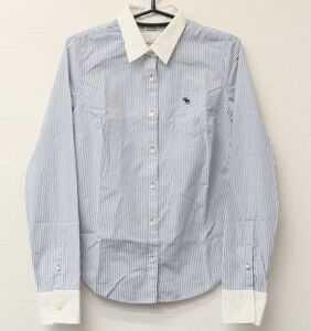 アバクロンビー&フィッチ ストライプシャツ Mサイズ ホワイト ブルー Abercrowbie&Fitch ①