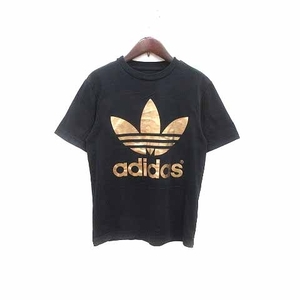 アディダスオリジナルス adidas originals Tシャツ カットソー クルーネック ロゴプリント 半袖 XS 黒 ブラック /YK メンズ