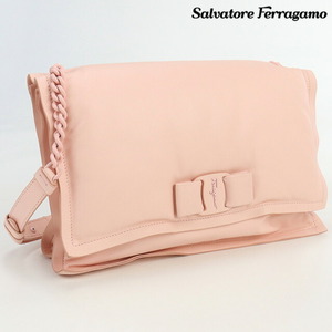 6/16はさらに+11倍 中古 フェラガモ ショルダー レディース ブランド FERRAGAMO ヴァラリボン チェーンショルダー レザー 211189 ピンク