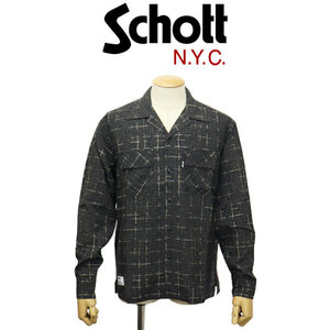 Schott (ショット) 3120006 KASURI カスリ PLAID L/S SHIRT ロングスリーブシャツ 10(09)BLACK XXL