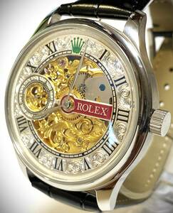 ☆圧倒的存在感【ロレックス/ROLEX】豪華彫金/スケルトン/1942年/手巻き /アンティーク/腕時計メンズ/OH済/動作良好/懐中時計ムーブメント