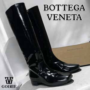 【超希少/美品】Bottega Veneta ボッテガヴェネタ ロングブーツ レザー 本革 エナメル 黒 サイズ36 JP23㎝相当 保存袋付き イタリア製