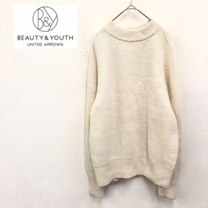 1N2100-K◆BEAUTY&YOUTH ビューティーアンドユース 長袖ニットトップス◆オフ白 リブニット 無地 厚手 シンプル カジュアル レディース