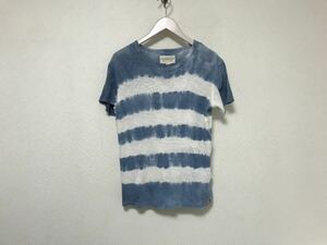 本物デニムアンドサプライDENIM&SUPPLYラルフローレンコットンムラ染めボーダー柄半袖Tシャツメンズサーフアメカジ白ブルーXSインド製