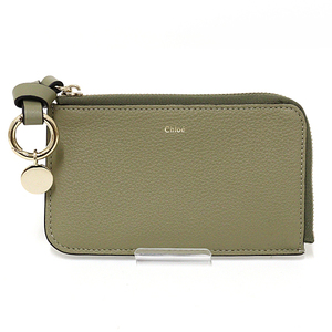 クロエ Chloe グレインレザー製Alphabetウォレット カードケース CHC21WP716F5738I Pottery Green ゴールド金具【中古】Sランク