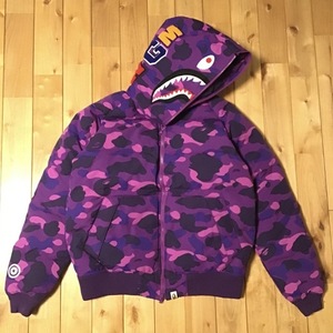 シャーク パーカー ダウンジャケット Lサイズ shark full zip hoodie down jacket a bathing ape BAPE エイプ ベイプ Purple camo yy2958