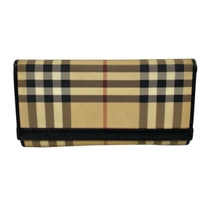 バーバリーロンドン Burberry LONDON 長財布 - レザー ベージュ×黒×ボルドー チェック柄 財布