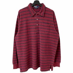 ■激レア■90s USA製 RALPH LAUREN ウール コットン ボーダー 長袖 ポロシャツ XL ラルフローレン 00s ビンテージ